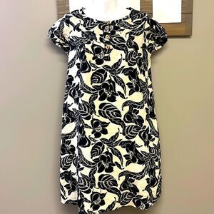 GAP Maternity Black and Cream 1/2 Button Down Floral Linen Smock Dress- Small
